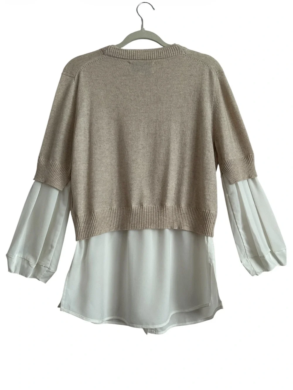 Brochu Walker Ebella Layered Crew Sweater Wool Cashmere Oatmeal Medium